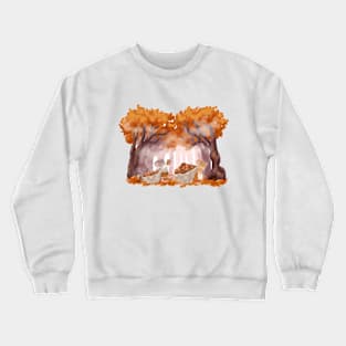 Cottagecore Mice Collecting Acorns on a Foggy Fall Morning Crewneck Sweatshirt